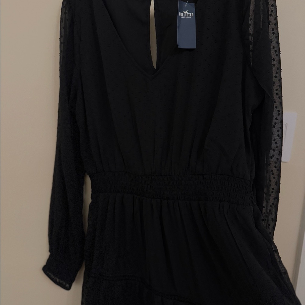 Hollister Black Tiered Bishop Sheer Sleeve V neckline Women’s Sundress NWT XL - Picture 5 of 9